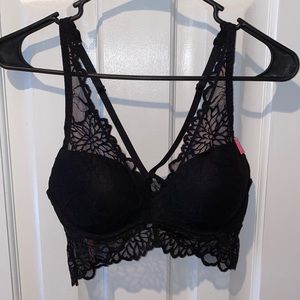 Pink lace push-up bra